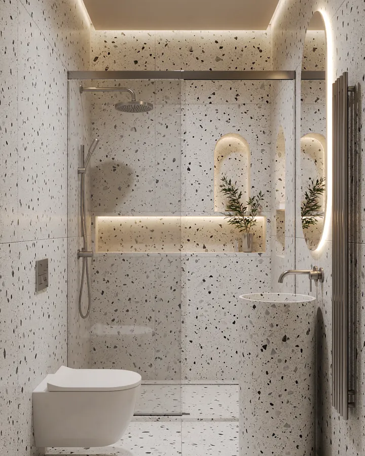 Aynı banyonun terrazzo ile tasarımı